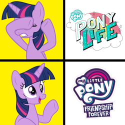 Size: 1300x1300 | Tagged: safe, imported from derpibooru, twilight sparkle, alicorn, pony, my little pony: pony life, covering eyes, drama, eyes closed, friendship is forever:new mlp series, g4 purist, meme, op can't let go, op isn't even trying anymore, open mouth, pony life drama, twilight sparkle (alicorn)