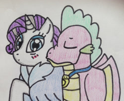 Size: 1280x1039 | Tagged: safe, artist:dragonpriness, imported from derpibooru, rarity, spike, female, kiss on the cheek, kissing, male, shipping, sparity, straight