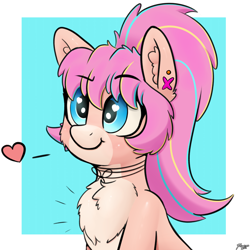 Size: 4000x4000 | Tagged: safe, artist:yelowcrom, imported from derpibooru, oc, oc only, oc:bijou butterfly, earth pony, pony, chest fluff, cute, female, heart, heart eyes, mare, simple background, wingding eyes