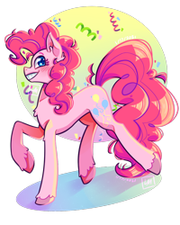 Size: 1000x1250 | Tagged: safe, artist:dawnsummers101, imported from derpibooru, pinkie pie, earth pony, pony, blushing, chest fluff, colored pupils, confetti, cute, diapinkes, ear fluff, female, heart eyes, mare, profile, smiling, solo, unshorn fetlocks, wingding eyes