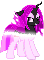 Size: 651x882 | Tagged: safe, artist:amgiwolf, imported from derpibooru, oc, oc only, oc:pinky rose, changeling, changeling queen, bedroom eyes, changeling queen oc, disguise, disguised changeling, female, grin, purple changeling, simple background, smiling, solo, transformation, transparent background