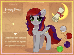 Size: 1280x943 | Tagged: safe, artist:radioaxi, artist:reterica, imported from derpibooru, oc, oc only, oc:evening prose, pegasus, pony, reference sheet, solo