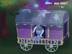 Size: 1280x960 | Tagged: safe, artist:nagoluckyart, imported from derpibooru, trixie, pony, unicorn, fireworks, happy new year, holiday, trixie's wagon