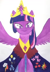 Size: 1536x2200 | Tagged: safe, artist:linwu, imported from derpibooru, twilight sparkle, alicorn, pony, crown, jewelry, regalia, simple background, solo, traditional art, twilight sparkle (alicorn), white background, wings