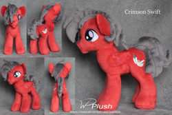 Size: 1307x871 | Tagged: safe, artist:wdeleon, imported from derpibooru, oc, oc only, oc:crimson swift, pegasus, pony, craft, custom, irl, male, multiple angles, photo, plushie, solo, stallion, standing, toy