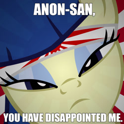 Size: 1024x1024 | Tagged: safe, edit, imported from derpibooru, powder rouge, asian pony, bandana, caption, close-up, hi anon, image macro, imperial japan, japan, looking at you, meme, serious, serious face, text, world war ii