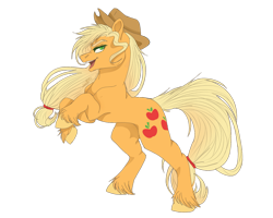 Size: 1280x1024 | Tagged: safe, artist:copshop, imported from derpibooru, part of a set, applejack, earth pony, pony, female, mare, open mouth, rearing, simple background, smiling, solo, transparent background