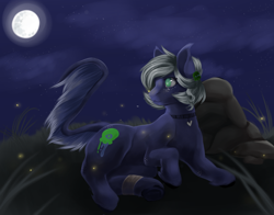 Size: 2642x2068 | Tagged: safe, artist:dollpone, artist:melpone, imported from derpibooru, oc, oc only, oc:lilith (dollpone), earth pony, pony, female, lying down, mare, moon, night, prone, solo