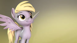 Size: 1280x720 | Tagged: safe, artist:skytail07, imported from derpibooru, derpy hooves, pegasus, pony, 3d, :3, female, mare, poster, simple background, solo, source filmmaker, wallpaper