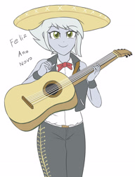 Size: 2197x2857 | Tagged: safe, artist:sumin6301, imported from derpibooru, limestone pie, equestria girls, equestria girls-ified, female, guitar, mariachi, musical instrument, new year, portuguese, simple background, smiling, solo, solo female, sombrero, when she smiles, white background