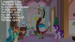 Size: 1920x1080 | Tagged: safe, edit, edited screencap, editor:quoterific, imported from derpibooru, screencap, discord, gallus, ocellus, sandbar, silverstream, smolder, spike, starlight glimmer, yona, griffon, yak, a matter of principals, student six