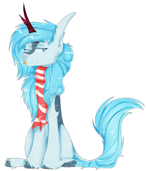 Size: 4057x4761 | Tagged: artist needed, safe, imported from derpibooru, oc, oc only, oc:frost flare, kirin, derpibooru community collaboration, 2021 community collab, :p, clothes, female, kirin oc, mare, scarf, simple background, sitting, tongue out, transparent background