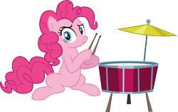 Size: 4736x3000 | Tagged: safe, artist:cloudy glow, artist:cloudyglow, imported from derpibooru, pinkie pie, earth pony, pony, baby cakes, .ai available, drum sticks, drums, musical instrument, simple background, solo, transparent background, vector