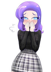 Size: 2508x3541 | Tagged: safe, artist:sigpi, imported from derpibooru, rarity, human, blushing, clothes, cute, female, humanized, no pupils, raribetes, simple background, skirt, solo, white background