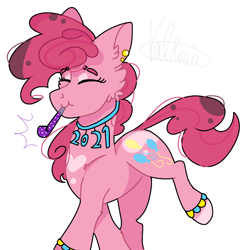 Size: 768x768 | Tagged: safe, artist:valkiria, imported from derpibooru, pinkie pie, earth pony, pony, 2021, cute, female, happy new year, holiday, mare, party horn, solo