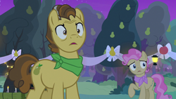 Size: 1920x1080 | Tagged: safe, imported from derpibooru, screencap, grand pear, mayor mare, earth pony, pony, the perfect pear, candle, female, lantern, male, mare, non-dyed mayor, pear tree, reaction image, shocked, stallion, stunned, tree