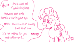 Size: 1200x675 | Tagged: safe, artist:pony-berserker, imported from derpibooru, pinkie pie, earth pony, pony, crying, open mouth, pony-berserker's twitter sketches, rise against, simple background, singing, song, tears of joy, white background