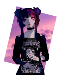 Size: 1280x1576 | Tagged: safe, artist:riariirii2, imported from derpibooru, twilight sparkle, human, 2020, alternate hairstyle, blackletter, choker, clothes, deviantart watermark, emo, female, humanized, nail polish, obtrusive watermark, simple background, smiling, solo, transparent background, watermark