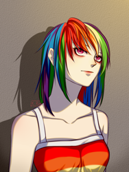 Size: 1200x1600 | Tagged: safe, artist:riariirii2, imported from derpibooru, rainbow dash, human, 2020, bust, clothes, female, humanized, sleeveless, solo