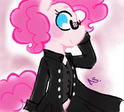 Size: 951x864 | Tagged: safe, artist:dsstoner, imported from derpibooru, pinkie pie, earth pony, pony, clothes, crossdressing, glasses, trenchcoat, vest