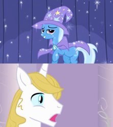 Size: 1280x1440 | Tagged: safe, edit, edited screencap, imported from derpibooru, screencap, prince blueblood, trixie, boast busters, bluetrix, female, male, shipping, shipping domino, straight, surprised blueblood