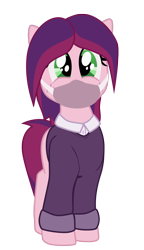 Size: 1128x1952 | Tagged: safe, artist:aaronmk, imported from derpibooru, oc, oc only, oc:rose shelf, earth pony, pony, derpibooru community collaboration, 2021 community collab, clothes, covered face, earth pony oc, eyelashes, face mask, female, mare, mask, simple background, smiling, solo, sweater, transparent background, vector