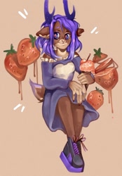 Size: 748x1075 | Tagged: safe, artist:inzilya, imported from derpibooru, oc, oc only, oc:amethine, anthro, deer, clothes, commission, dress, female, pumpkin, solo, solo female, ych result