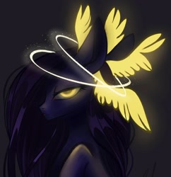 Size: 1080x1114 | Tagged: safe, artist:_quantumness_, imported from derpibooru, oc, oc only, pony, bedroom eyes, bust, eyelashes, glowing eyes, halo, multiple wings, solo, wings