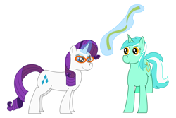 Size: 2400x1600 | Tagged: safe, artist:nate5700, imported from derpibooru, lyra heartstrings, rarity, pony, unicorn, glasses, levitation, magic, simple background, telekinesis, white background