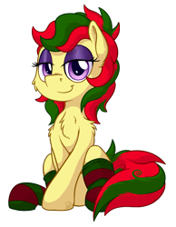 Size: 2000x2571 | Tagged: safe, artist:pirill, imported from derpibooru, oc, oc only, oc:attraction, pegasus, pony, derpibooru community collaboration, 2021 community collab, clothes, femboy, lidded eyes, looking at you, makeup, male, signature, simple background, sitting, smiling, socks, solo, stallion, striped socks, transparent background, trap