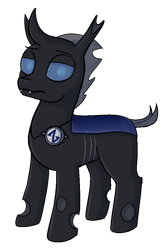 Size: 636x978 | Tagged: safe, artist:heretichesh, imported from derpibooru, oc, oc:artbug, changeling, derpibooru community collaboration, 2021 community collab, badge, male, stallion