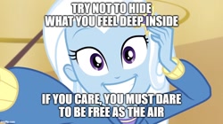 Size: 892x500 | Tagged: safe, imported from derpibooru, trixie, do it for the ponygram!, equestria girls, equestria girls series, spoiler:eqg series (season 2), earth wind & fire, song reference, text