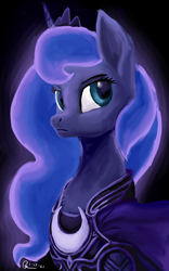 Size: 1600x2560 | Tagged: safe, artist:raphaeldavid, imported from derpibooru, princess luna, alicorn, pony, armor, cape, clothes, solo, unamused