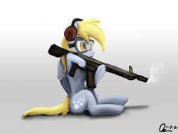 Size: 1600x1200 | Tagged: safe, artist:raphaeldavid, imported from derpibooru, derpy hooves, pegasus, pony, earmuffs, goggles, gun, rifle, solo, weapon