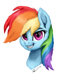 Size: 1536x2048 | Tagged: safe, artist:raphaeldavid, imported from derpibooru, rainbow dash, pegasus, pony, bust, grin, looking at you, portrait, smiling, solo