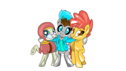 Size: 764x432 | Tagged: safe, artist:@cameron, imported from derpibooru, desert flower, oc, oc:blue flare, oc:ciaran, derpibooru community collaboration, 2021 community collab, clothes, hugging ponies, looking at you, somnambula resident