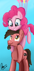 Size: 1080x2250 | Tagged: safe, artist:raphaeldavid, imported from derpibooru, pinkie pie, oc, oc:ace play, earth pony, pony, balloon, floating, smiling