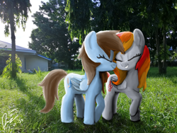 Size: 4608x3456 | Tagged: safe, artist:raphaeldavid, imported from derpibooru, oc, oc only, oc:shinycyan, oc:tridashie, pegasus, pony, eyes closed, irl, photo, smiling