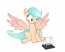 Size: 2500x2000 | Tagged: safe, artist:grebell, imported from derpibooru, oc, oc only, pegasus, pony, newton's cradle, sitting, solo, spread wings, wings