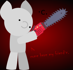 Size: 6265x5993 | Tagged: safe, artist:isaac_pony, imported from derpibooru, earth pony, evil, kibiy pony, meme, psycho, rainbow, red background, saw, simple background, solo, stars, text, vector, ·c.