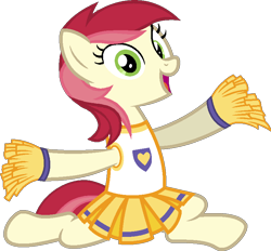Size: 804x746 | Tagged: safe, artist:sirrainium, imported from derpibooru, roseluck, earth pony, pony, base used, cheerleader, cheerleader outfit, clothes, female, looking at you, mare, pom pom, simple background, solo, splits, transparent background, vector