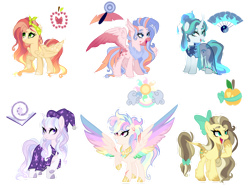 Size: 1280x972 | Tagged: safe, artist:just-silvushka, imported from derpibooru, oc, oc only, alicorn, earth pony, hybrid, pegasus, pony, unicorn, bandana, base used, bow, cloak, clothes, colored wings, cutie mark, dress, female, hair bow, hat, interspecies offspring, magical lesbian spawn, mare, multicolored wings, offspring, parent:applejack, parent:big macintosh, parent:caramel, parent:fluttershy, parent:mistmane, parent:pinkie pie, parent:princess celestia, parent:princess skystar, parent:rainbow dash, parent:rarity, parent:star swirl the bearded, parent:twilight sparkle, parents:carajack, parents:dashlestia, parents:fluttermac, parents:rarimane, parents:skypie, parents:twiswirl, peytral, rainbow wings, simple background, spread wings, tail bow, transparent background, unshorn fetlocks, wings, wizard hat, wizard robe
