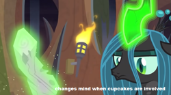 Size: 701x391 | Tagged: safe, imported from derpibooru, screencap, mean twilight sparkle, queen chrysalis, cute, cutealis, dialogue, implied cupcakes, implied mean twilight sparkle, implied twilight sparkle, log