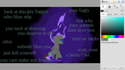 Size: 1366x768 | Tagged: safe, artist:@cameron, imported from derpibooru, caption, depressed, feelings, fiery mane, image macro, lonely, sad, sitting, text, vulgar