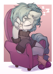 Size: 2894x4093 | Tagged: safe, artist:sofiko-ko, imported from derpibooru, oc, oc only, oc:whispy slippers, earth pony, clothes, glasses, sleeping, slippers, socks, sweater, turtleneck