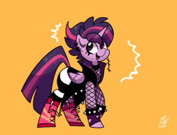 Size: 1024x784 | Tagged: safe, artist:blackdog-stuff, imported from derpibooru, twilight sparkle, alicorn, pony, alternate hairstyle, boots, clothes, female, fishnet clothing, fishnets, mare, punklight sparkle, shoes, solo, spiked wristband, twilight sparkle (alicorn), wristband