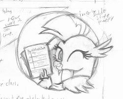 Size: 511x412 | Tagged: safe, artist:johnerose126, imported from derpibooru, silverstream, classical hippogriff, hippogriff, monochrome, one eye closed, paper, sketch, solo, traditional art, wink