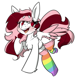 Size: 2550x2590 | Tagged: safe, artist:bbsartboutique, imported from derpibooru, oc, oc:toricelli, pegasus, pony, amputee, blushing, cheek fluff, chest fluff, clothes, fluffy, rainbow socks, simple background, smiling, socks, solo, striped socks