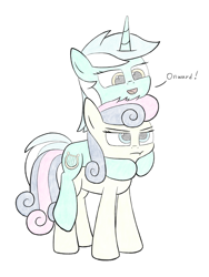 Size: 3000x4000 | Tagged: safe, artist:sheeppony, imported from derpibooru, bon bon, lyra heartstrings, sweetie drops, pony, bon bon is not amused, female, lesbian, lyrabon, ponies riding ponies, riding, shipping, unamused