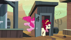 Size: 1920x1080 | Tagged: safe, imported from derpibooru, screencap, cherry jubilee, pinkie pie, earth pony, pony, party pooped, female, mare, watch out for that door
